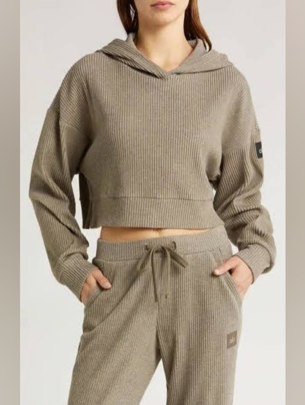Alo Yoga Muse Ribbed Olive Tree Heather Set Jogger and Hoodie are both sz SMALL